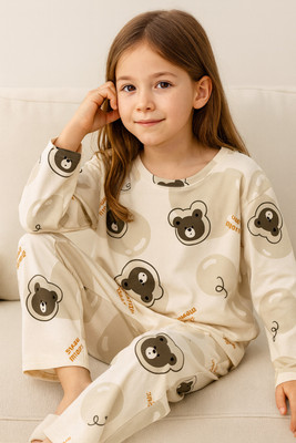 jatvedas Kids Nightwear Girls Printed Polyester Blend(Multicolor Pack of 1)