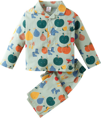 Babywish Kids Nightwear Boys & Girls Printed Cotton(Light Green Pack of 1)
