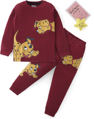 BLUSHES Kids Nightwear Boys & Girls Printed Cotton(Maroon Pack of 1)