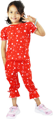Kids Cave Kids Nightwear Girls Printed Cotton(Red Pack of 1)