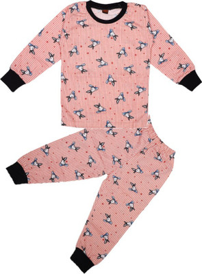 Mahi Fashion Kids Nightwear Boys & Girls Printed Fleece Blend(Beige Pack of 1)
