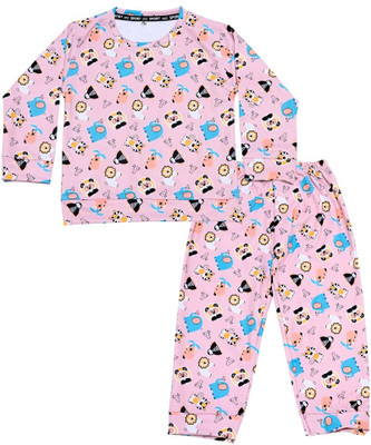 ANGEL Kids Nightwear Baby Boys & Baby Girls Printed Cotton Blend(Pink Pack of 1)
