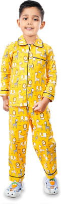 tiny hugs Kids Nightwear Boys Printed Cotton(Yellow Pack of 1)