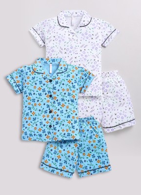 TOONYPORT Kids Nightwear Girls Printed Cotton Blend(Blue Pack of 1)