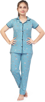 Just4You Kids Nightwear Girls Printed Cotton(Light Blue Pack of 1)