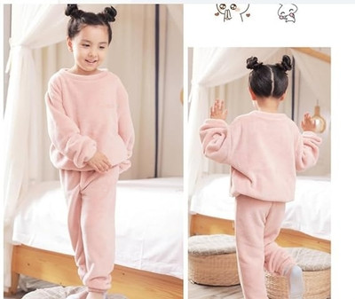 Kavita Fashion Kids Nightwear Boys & Girls Solid Fleece Blend(Pink Pack of 1)