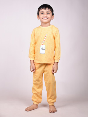 Dear to dad Kids Nightwear Baby Boys Graphic Print Cotton(Orange Pack of 1)