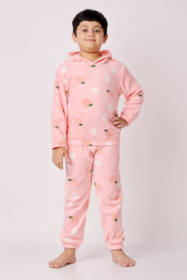 Keenuu Kids Nightwear Girls Printed Fleece Blend(Pink Pack of 1)