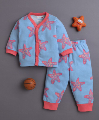 BUMZEE Kids Nightwear Baby Girls Graphic Print Cotton(Blue Pack of 1)