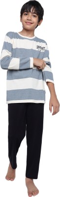 li'l tomatoes Kids Nightwear Boys Striped Cotton Blend(Grey Pack of 2)