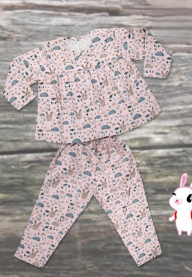 Minimates Kids Nightwear Girls Printed Cotton(Pink Pack of 1)