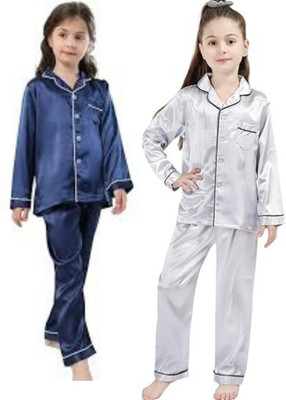 Vdc Creation Hub Kids Nightwear Baby Boys & Baby Girls Self Design Pure Satin(Multicolor Pack of 2)