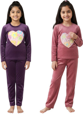 Vestido Kids Nightwear Baby Boys & Baby Girls Solid Faux Velvet(Multicolor Pack of 2)