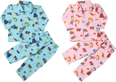 Chiclift Kids Nightwear Baby Boys & Baby Girls Printed Cotton(Multicolor Pack of 2)