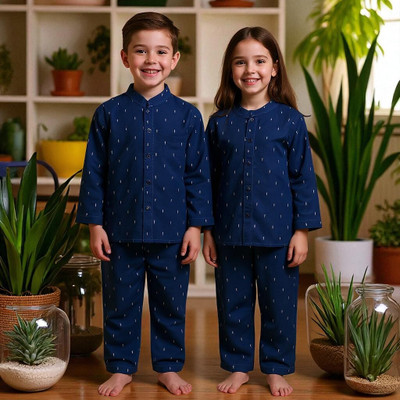 Alaap Kids Nightwear Baby Boys & Baby Girls Printed Polycotton(Blue Pack of 1)