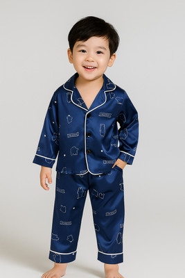PAGHDAL BROTHERS Kids Nightwear Baby Boys & Baby Girls Animal Print Polyester Blend(Blue Pack of 1)