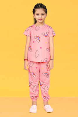 JARNAVCREATION Kids Nightwear Baby Girls Printed Cotton(Multicolor Pack of 1)