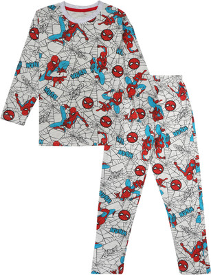 MARVEL BY MISS & CHIEF Kids Nightwear Boys Printed Cotton Blend(Grey Pack of 1)