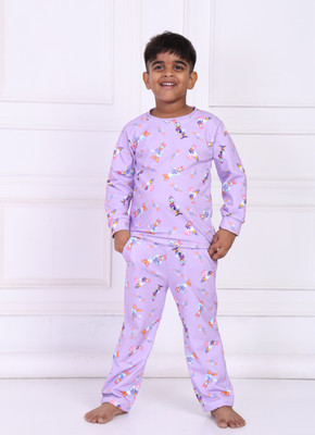 TINY TOON Kids Nightwear Boys & Girls Printed Polyester Blend(Purple Pack of 1)