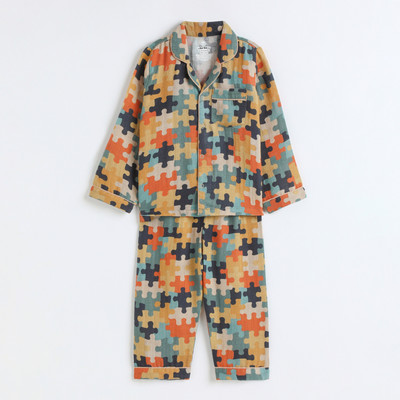 The Boo Boo Club Kids Nightwear Baby Boys & Baby Girls Printed Cotton(Multicolor Pack of 1)