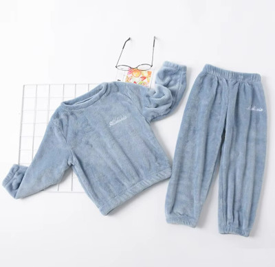 foxyfox Girls Solid Blue Night Suit Set