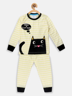 Lazy Shark Kids Nightwear Boys Printed Cotton Blend(Yellow Pack of 1)