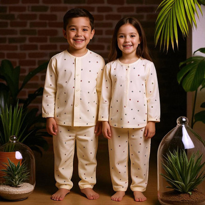 Alaap Kids Nightwear Baby Boys & Baby Girls Printed Polycotton(Beige Pack of 1)