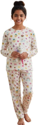 KMExim Kids Nightwear Boys & Girls Animal Print Cotton(White Pack of 1)