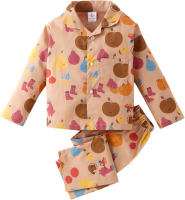 Babywish Kids Nightwear Boys & Girls Printed Cotton(Orange Pack of 1)