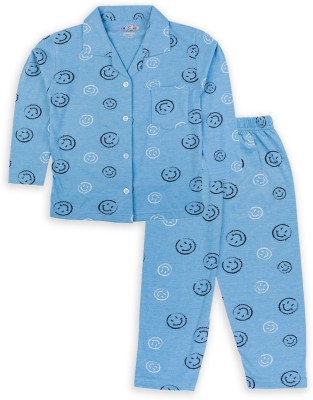 CUTOPIES Kids Nightwear Boys & Girls Printed Cotton(Blue Pack of 1)