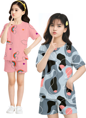 PEARLFASHION Kids Nightwear Baby Boys & Baby Girls Printed Cotton Blend(Multicolor Pack of 2)