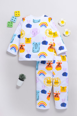 Dear to dad Kids Nightwear Baby Boys Graphic Print Cotton(White Pack of 1)