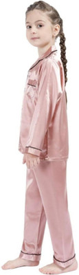 VC FASHION HUB Kids Nightwear Baby Boys & Baby Girls Solid Pure Satin(Pink Pack of 1)