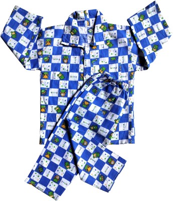 Sahu Enterprises Kids Nightwear Baby Boys & Baby Girls Printed Cotton(Blue Pack of 1)