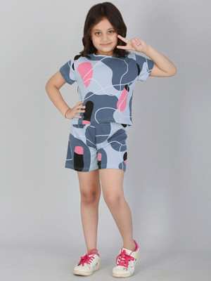 Amreliya Style Kids Nightwear Girls Printed Cotton(Grey Pack of 1)