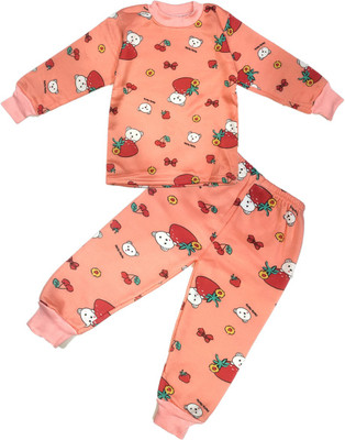 Mahi Fashion Kids Nightwear Boys & Girls Printed Fleece Blend(Beige Pack of 1)
