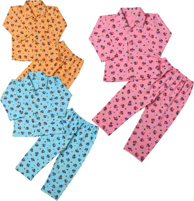 Chiclift Kids Nightwear Baby Boys & Baby Girls Printed Cotton(Multicolor Pack of 3)