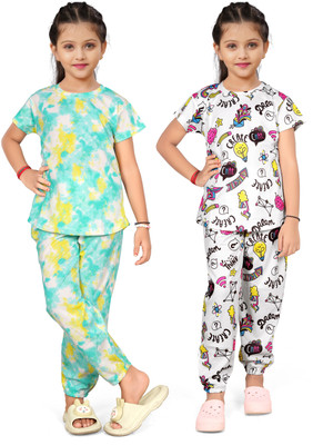 JNVADDORIYA Kids Nightwear Baby Boys & Baby Girls Printed, Tie - Dye Cotton Blend(Multicolor Pack of 2)