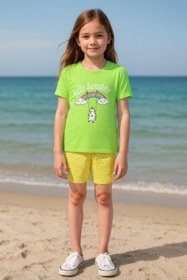 Clothe Funn Kids Nightwear Girls Printed Cotton(Light Green Pack of 1)