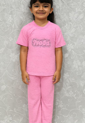 Prime Haven Kids Nightwear Girls Solid Cotton Blend(Pink Pack of 1)