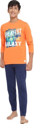 li'l tomatoes Kids Nightwear Boys Printed Cotton Blend(Orange Pack of 1)