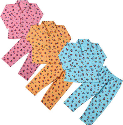 Parilux Kids Nightwear Boys & Girls Printed Cotton(Multicolor Pack of 3)