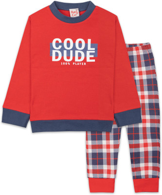 Digsel Cool Cotton Kids Nightwear Boys Printed Cotton Blend(Red Pack of 1)