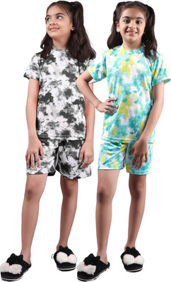 Nimoes Kids Nightwear Girls Tie - Dye Cotton Blend(Multicolor Pack of 2)
