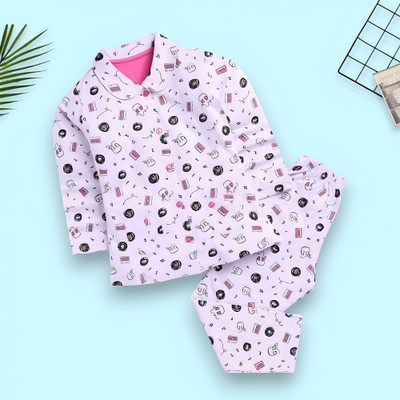 Woxaa Kids Nightwear Baby Girls Printed Nylon(Multicolor Pack of 1)