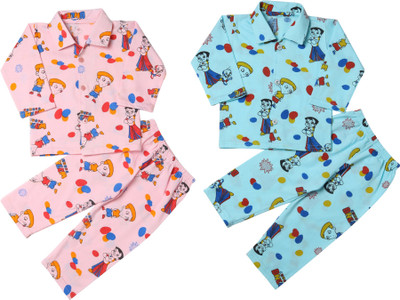 Parilux Kids Nightwear Boys & Girls Printed Cotton(Multicolor Pack of 2)