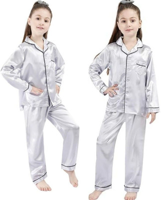 Vdc Creation Hub Kids Nightwear Baby Boys & Baby Girls Solid Pure Satin(Multicolor Pack of 2)