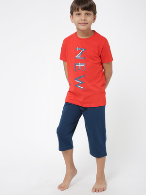 SWEET DREAMS Boys Printed Red Top & Capri Set