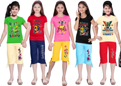 KS KOARA Girls Casual T-shirt Three Fourth Pant(242 MULTICOLOURRS)