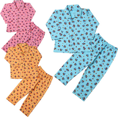 Parilux Kids Nightwear Boys & Girls Printed Cotton(Multicolor Pack of 3)